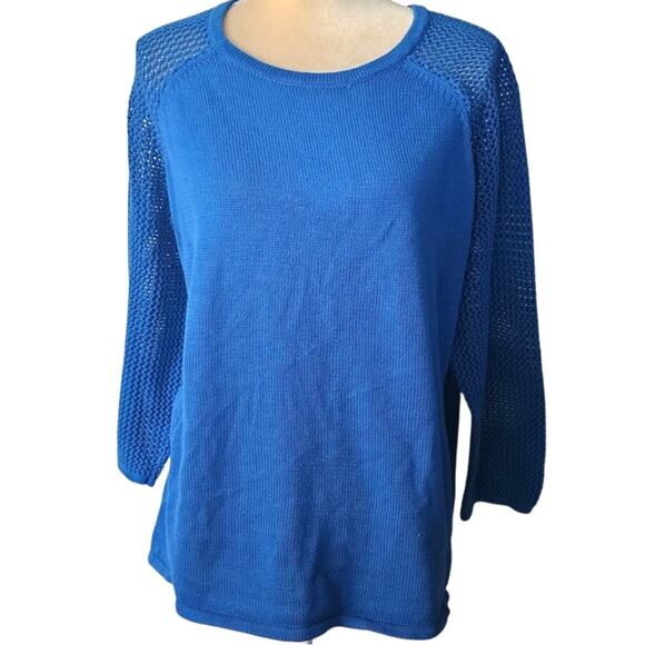 Design History Sweaters - Design History Colbot Blue Lace Up Back Crochet Knit Pullover Sweater